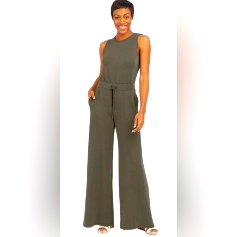 NWT Spanx Air Essen Sleeveless Jumpsuit, 1X Tall, Dark Palm